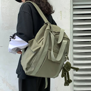 Solid Waterproof Nylon Backpack School Bag for Teenage Girl
