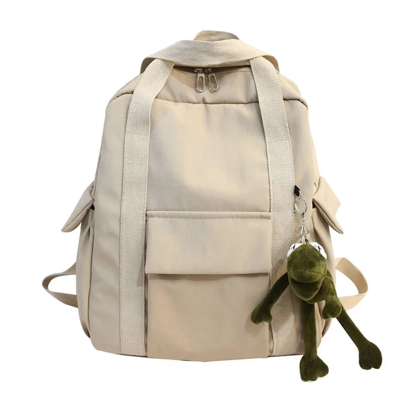 Solid Waterproof Nylon Backpack School Bag for Teenage Girl