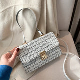 Soft Leather Shoulder Bag Plaid Crossbody Lady Purse