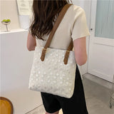 Straw Shoulder Bag Lace Woven Large Capacity Tote Ladies Shopping Bag