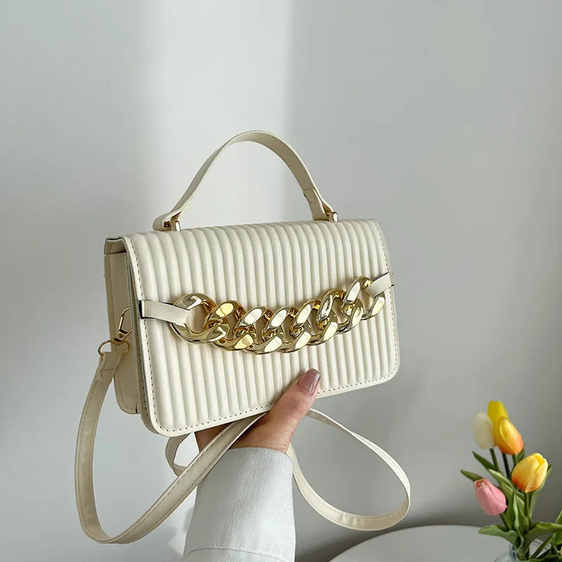 Striped Women Shoulder Bag Chain Decoration Crossbody Bags Ladies Small Handbags