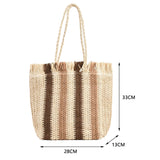 Stripes Straw Shoulder Handbags Summer Beach Holiday Totes Bags