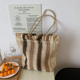 Stripes Straw Shoulder Handbags Summer Beach Holiday Totes Bags