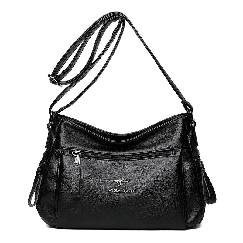 Women High Capacity Handbags Multi-pocket Shoulder Bags Soft PU Leather