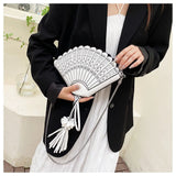 Vintage Fan Shape Clutch Bag Retro Chinese Style Shoulder Crossbody Handbag