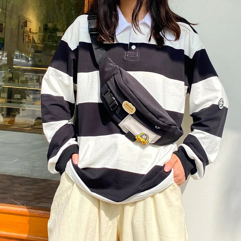 Women's Canvas Waist Bag Solid Fanny Pack Girls Crossbody Chest Bag