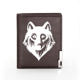 Wolf Head Print Leather Wallet Men Women Billfold Slim Credit Card/ID Holders