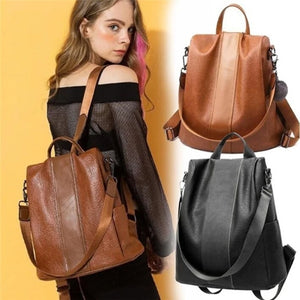 Vintage Leather Anti-Theft Backpack for Teen Girls