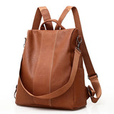 Vintage Leather Anti-Theft Backpack for Teen Girls