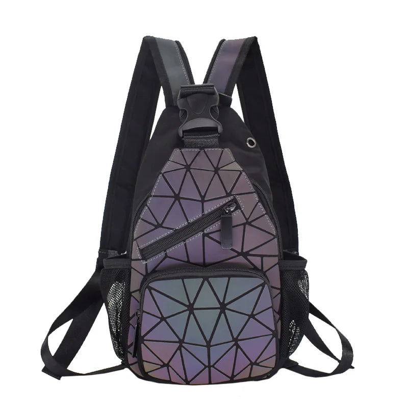 Geometric Luminous Backpack With Headphone Hole School Travel Shoulder Bags