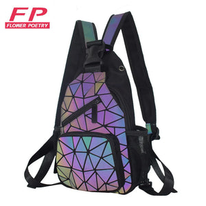 Geometric Luminous Backpack With Headphone Hole School Travel Shoulder Bags