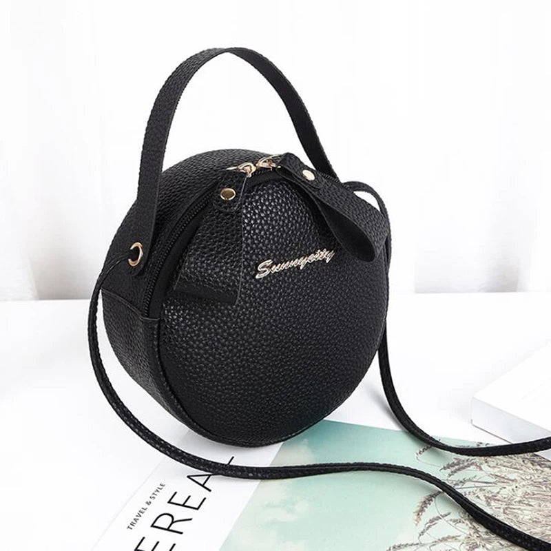 Mini Circular Handbag PU Leather Lady Crossbody Bag