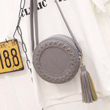 Women Bag Tassel Round Weave Cross Body Shoulder Bag Ladies Pu Leather Handbag