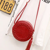 Women Bag Tassel Round Weave Cross Body Shoulder Bag Ladies Pu Leather Handbag