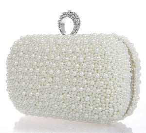 Women Evening Clutch Bag Pearls Crystal Beading Bridal Wedding Party Bags