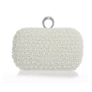 Women Evening Clutch Bag Pearls Crystal Beading Bridal Wedding Party Bags