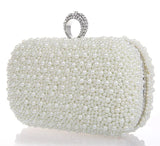 Women Evening Clutch Bag Pearls Crystal Beading Bridal Wedding Party Bags