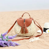 Boho Straw PU Chain Messenger Bag Beach Rattan Woven Large Capacity Bohemian
