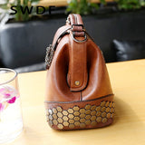 Women Lock Chain Rivets Vintage Pu Leather Shoulder Bag Ladies Doctor Bags