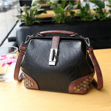 Women Lock Chain Rivets Vintage Pu Leather Shoulder Bag Ladies Doctor Bags