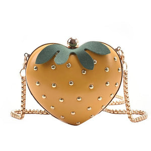 Women Heart Shape Shoulder Bag Clutch Rivet Mini Strawberry Crossbody Bag