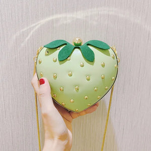 Women Heart Shape Shoulder Bag Clutch Rivet Mini Strawberry Crossbody Bag