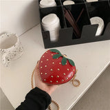 Women Heart Shape Shoulder Bag Clutch Rivet Mini Strawberry Crossbody Bag