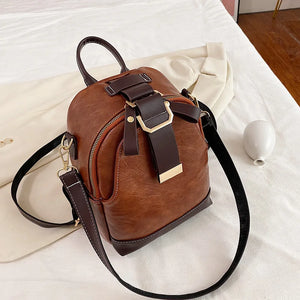 Small Women's Leather Backpack for Teenage Girls - Shoulder Bag