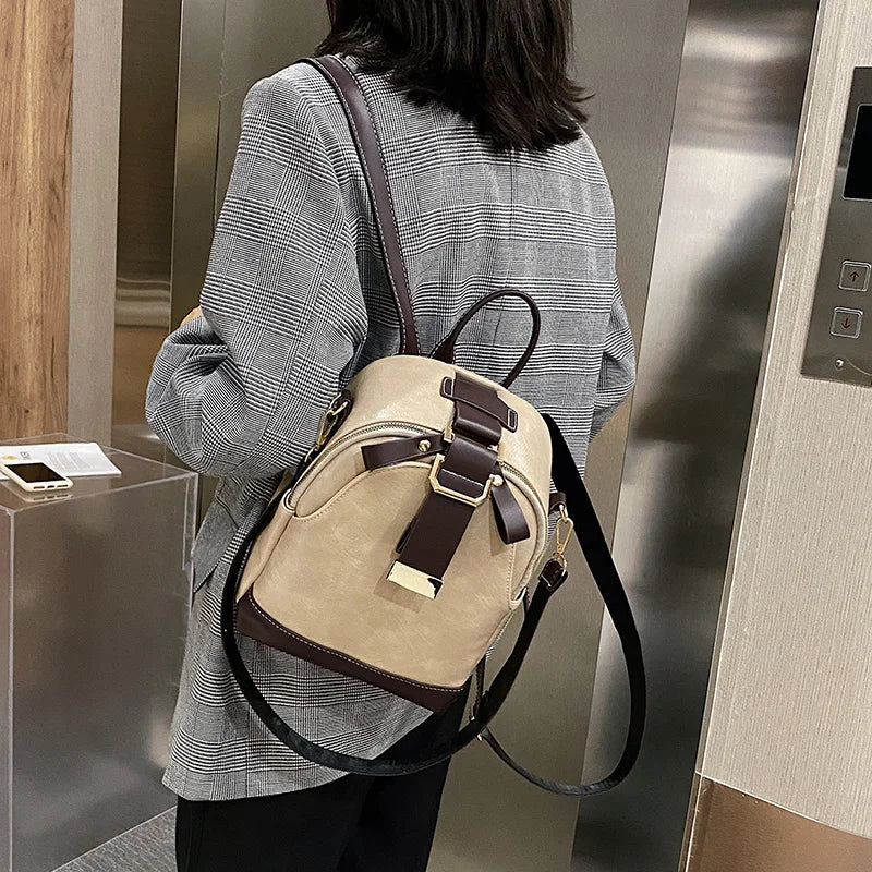 Small Women's Leather Backpack for Teenage Girls - Shoulder Bag