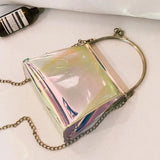 Women Messenger Bag PU Leather Transparent Satchel Metal Chain Handbag