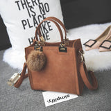Women PU Leather Shoulder Bag Female Flap Handbag Messenger Bags with Hair Ball