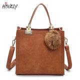 Women PU Leather Shoulder Bag Female Flap Handbag Messenger Bags with Hair Ball