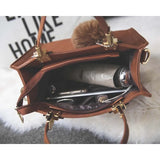 Women PU Leather Shoulder Bag Female Flap Handbag Messenger Bags with Hair Ball