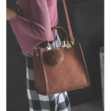 Women PU Leather Shoulder Bag Female Flap Handbag Messenger Bags with Hair Ball