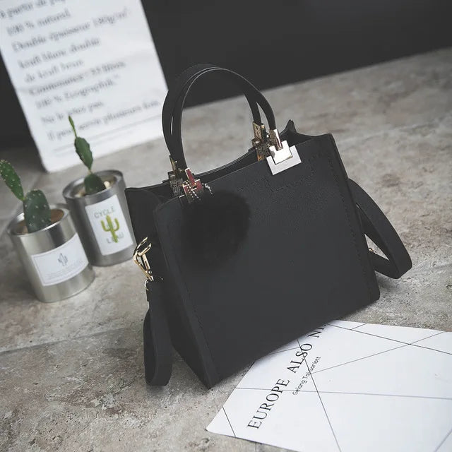 Women PU Leather Shoulder Bag Female Flap Handbag Messenger Bags with Hair Ball