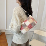 Women Short Plush Furry Handbag Top Handle Shoulder Bags