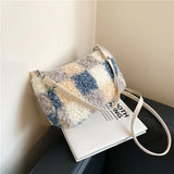 Women Short Plush Furry Handbag Top Handle Shoulder Bags