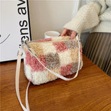 Women Short Plush Furry Handbag Top Handle Shoulder Bags