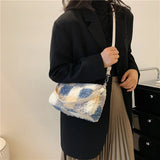 Women Short Plush Furry Handbag Top Handle Shoulder Bags