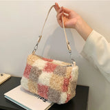 Women Short Plush Furry Handbag Top Handle Shoulder Bags