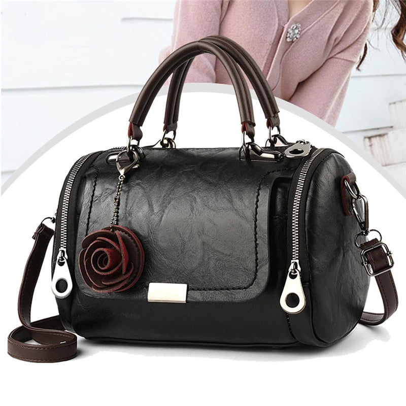 Women Shoulder Bag With Flower Pendant Ladies Totes Party Purse Handbag