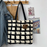 Women Shoulder Bags Plaid Handbag Student School Large Capacity Totes Canvas Bag