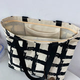 Women Shoulder Bags Plaid Handbag Student School Large Capacity Totes Canvas Bag