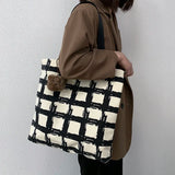 Women Shoulder Bags Plaid Handbag Student School Large Capacity Totes Canvas Bag
