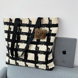 Women Shoulder Bags Plaid Handbag Student School Large Capacity Totes Canvas Bag