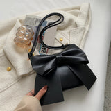 Vintage PU Leather Top-Handle Bags with Big Bow Totes