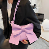Vintage PU Leather Top-Handle Bags with Big Bow Totes