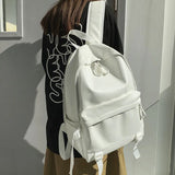 Women Solid Leather Backpack Large Capacity Travel School Bag