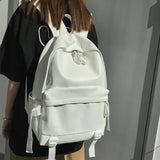 Women Solid Leather Backpack Large Capacity Travel School Bag