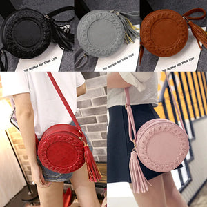 Women Tassel Round Weave Cross Body Bag Messenger Shoulder Bag B88